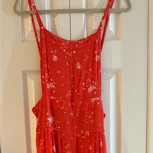 Free People Red Floral wide leg pant jumpsuit with pockets